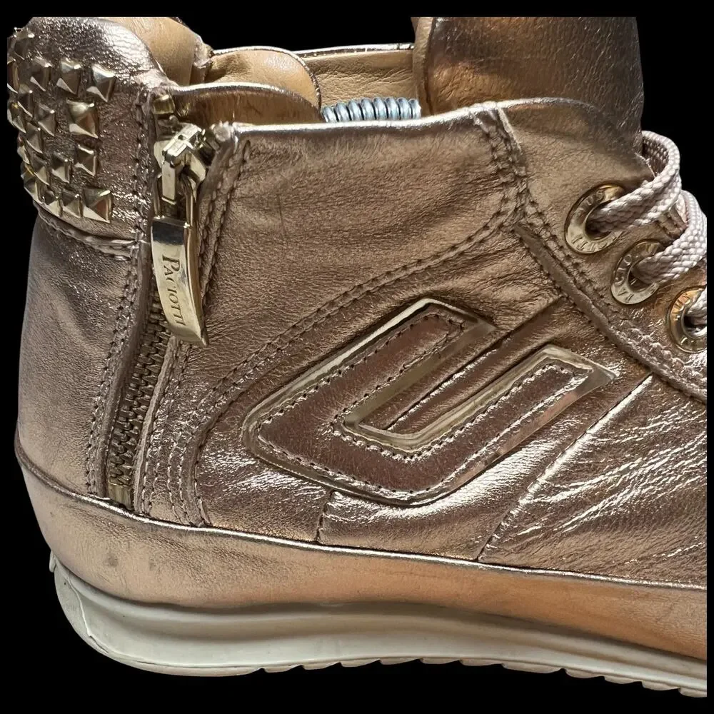 CESARE PACIOTTI Luxury 4US Women's 37/US 7 Gold High Top Sneakers Studs - Picture 15 of 16